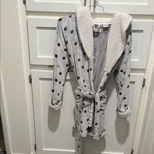 Gray Polka Dot Robe with Sherpa Lining